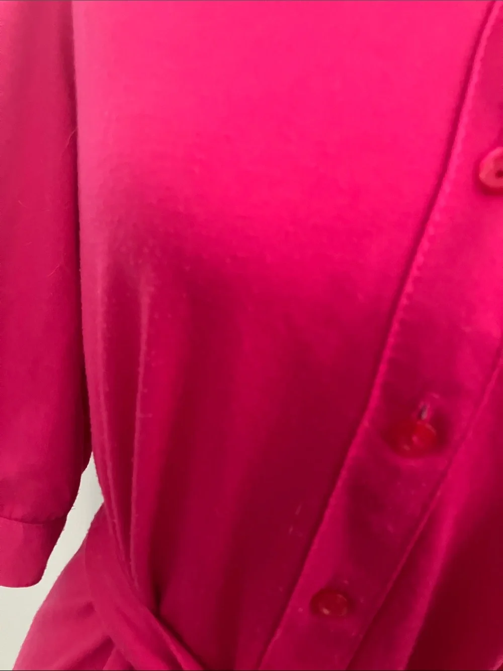 Vintage 70s 80s Monochrome Bright Fuchsia Pink Collared Button Up Shirt Dress